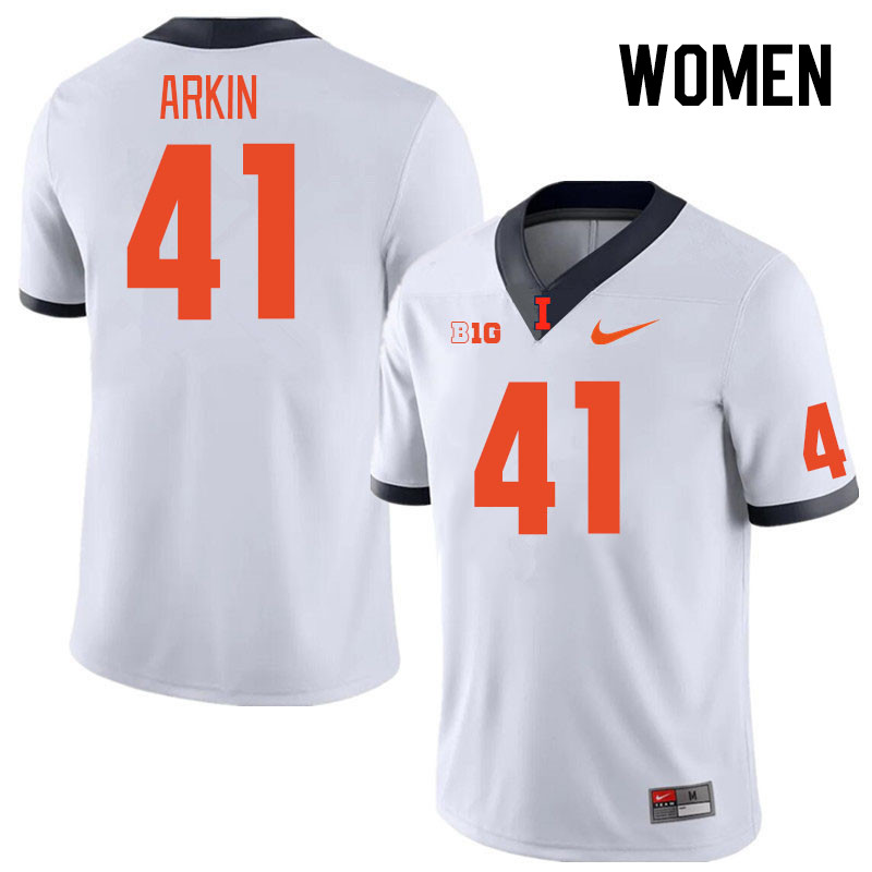 Women #41 Tanner Arkin Illinois Fighting Illini College Football Jerseys Stitched Sale-White